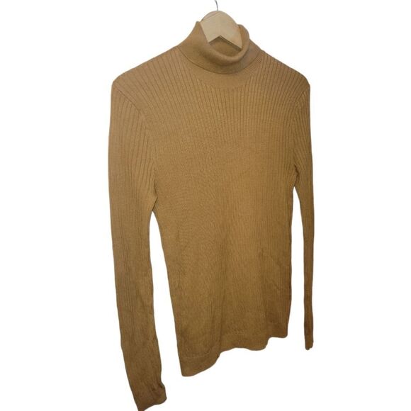 Mens Topman Ribbed Knit Lightweight Turtleneck Sweater in Camel Gold L - Picture 4 of 11